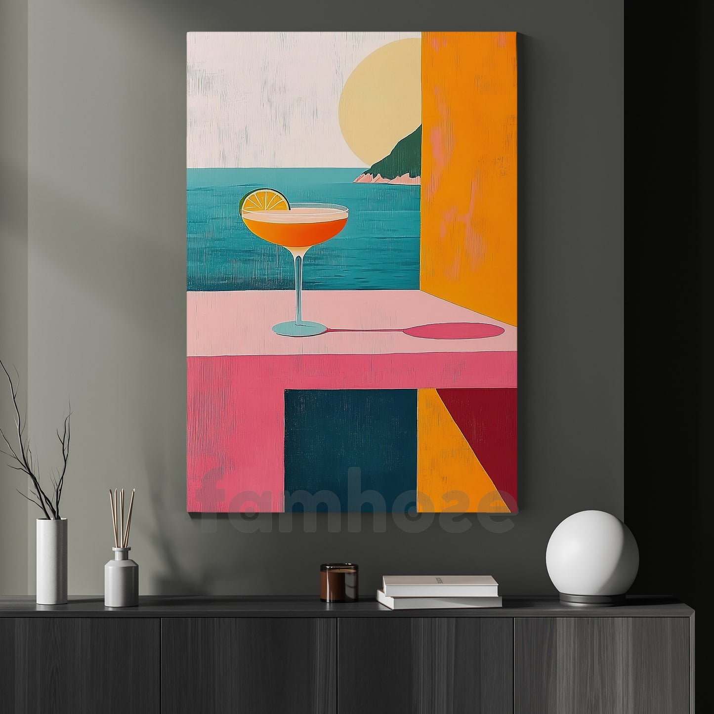 Abstract Canvas Painting, Seaside Cocktail Wall Art Decor, Poster Gift To Decor House Or Office