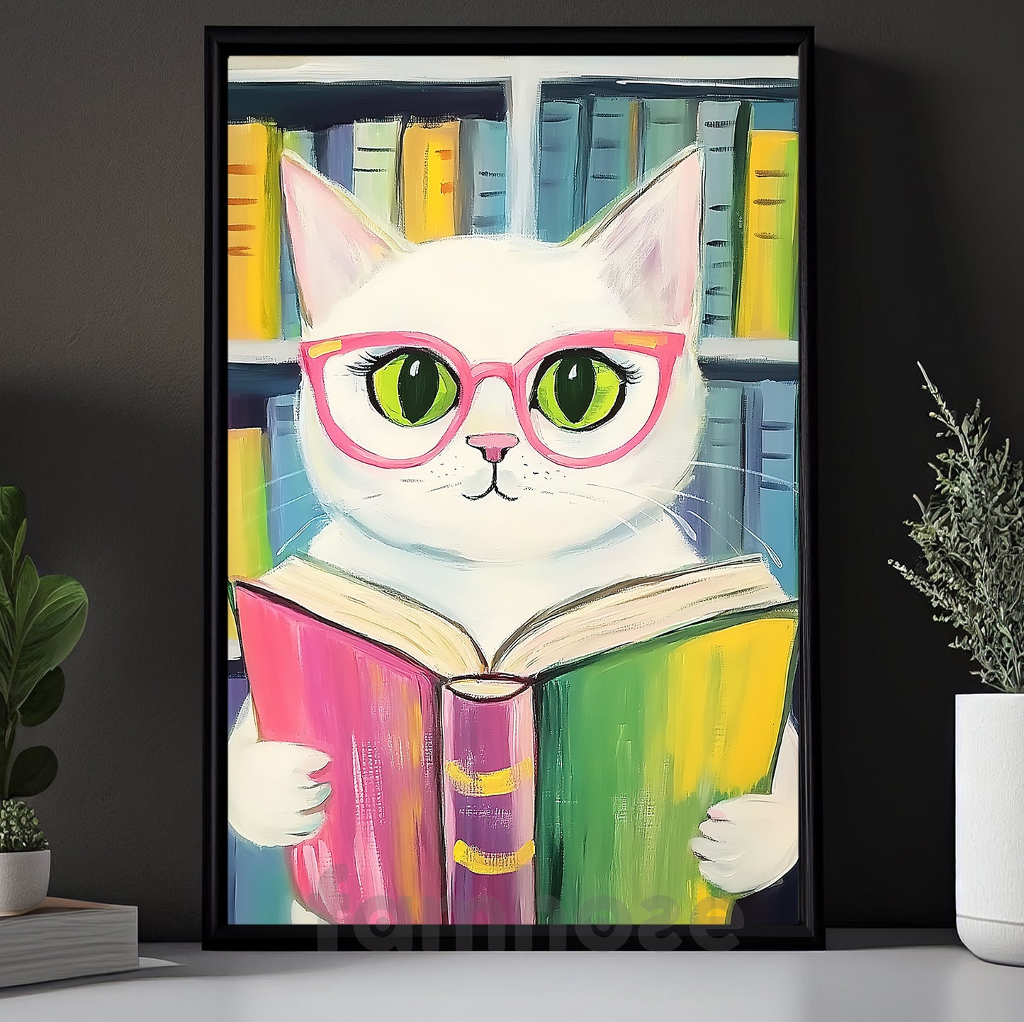 Cute Cat Canvas Painting, Purrfect Reader Wall Art Decor, Poster Gift For Cat Lovers