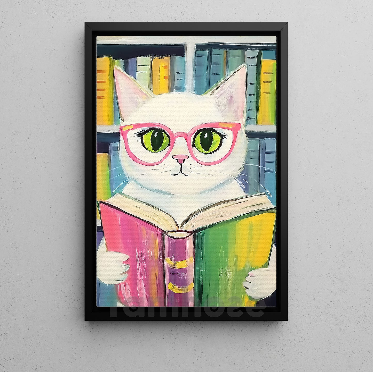 Cute Cat Canvas Painting, Purrfect Reader Wall Art Decor, Poster Gift For Cat Lovers