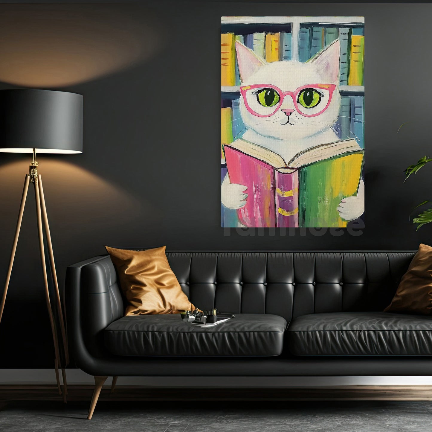 Cute Cat Canvas Painting, Purrfect Reader Wall Art Decor, Poster Gift For Cat Lovers