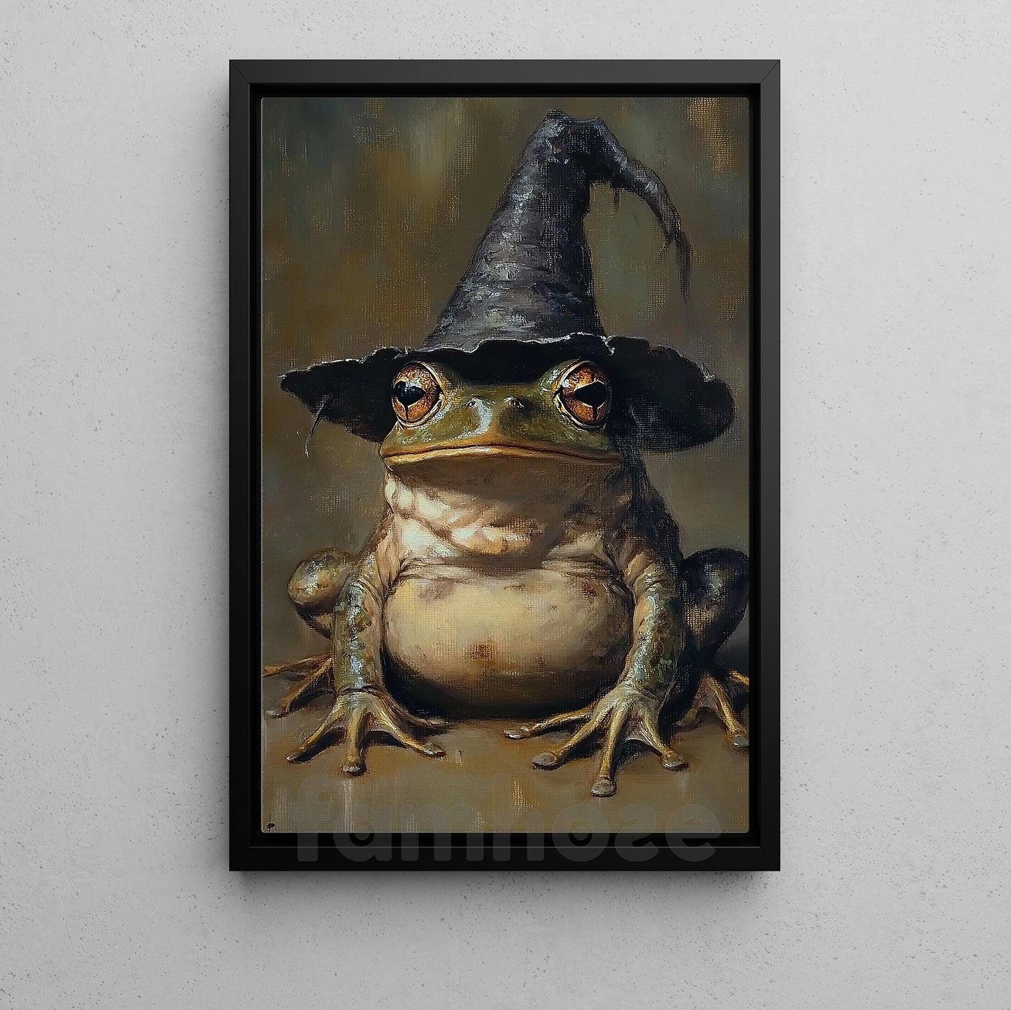 Funny Halloween Witch Frog Canvas Painting, Witch’s Toad Wall Art Decor, Spooky Season Poster Gift For Witch Lovers