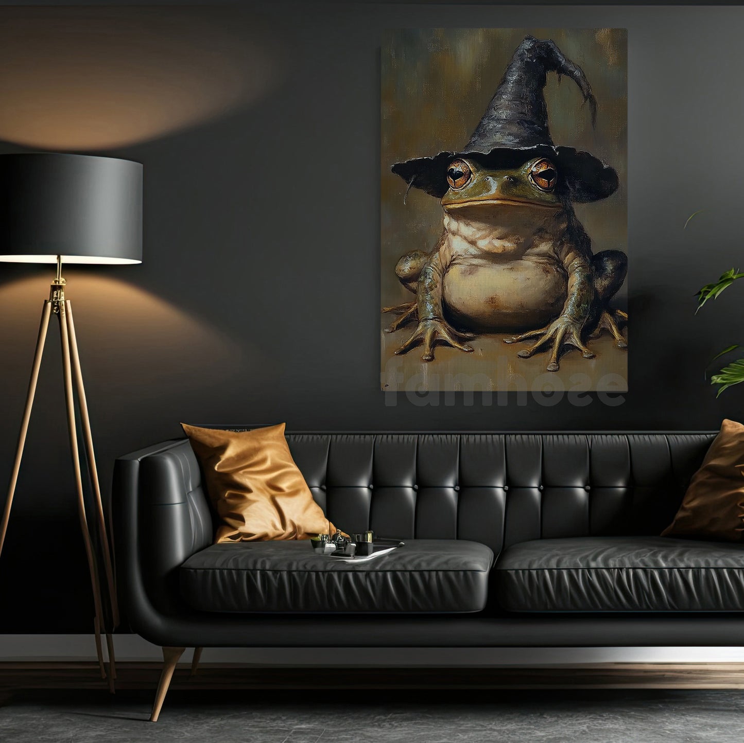 Funny Halloween Witch Frog Canvas Painting, Witch’s Toad Wall Art Decor, Spooky Season Poster Gift For Witch Lovers