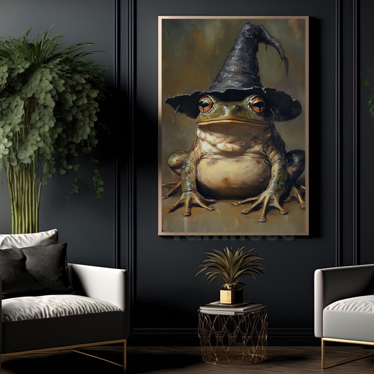 Funny Halloween Witch Frog Canvas Painting, Witch’s Toad Wall Art Decor, Spooky Season Poster Gift For Witch Lovers