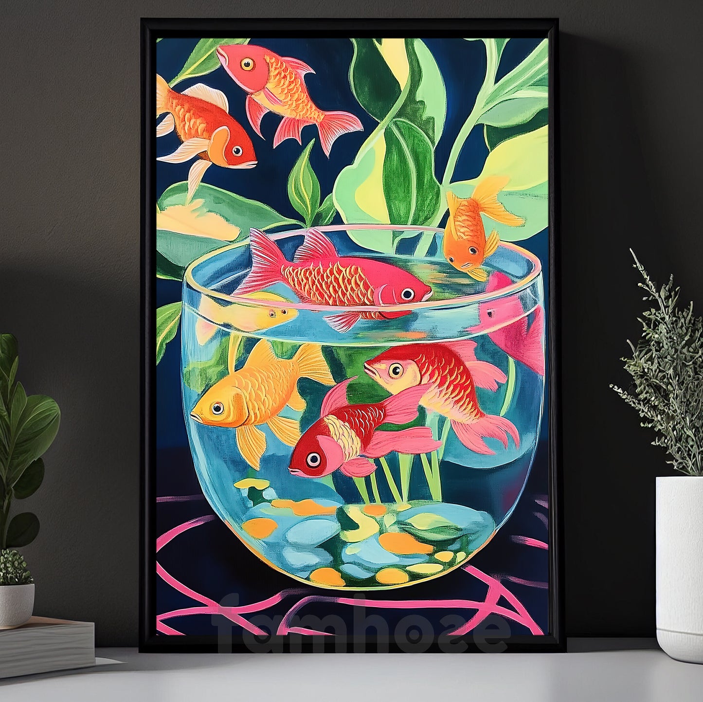 Vibrant Aquarium Canvas Painting, Lucky Goldfish Wall Art Decor, Poster Gift To Decor House Or Office