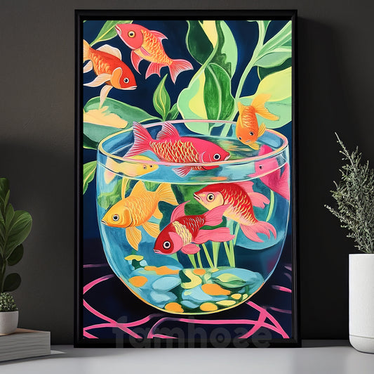 Vibrant Aquarium Canvas Painting, Lucky Goldfish Wall Art Decor, Poster Gift To Decor House Or Office