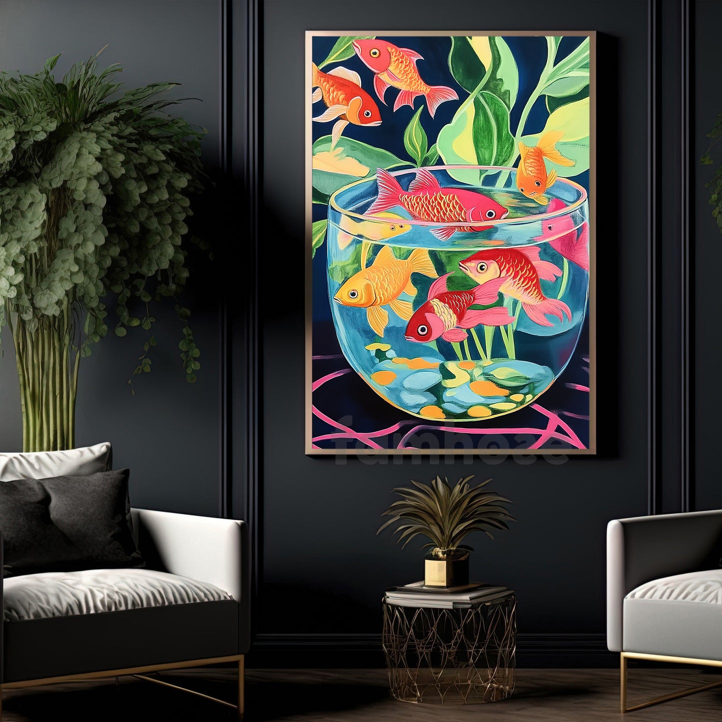Vibrant Aquarium Canvas Painting, Lucky Goldfish Wall Art Decor, Poster Gift To Decor House Or Office