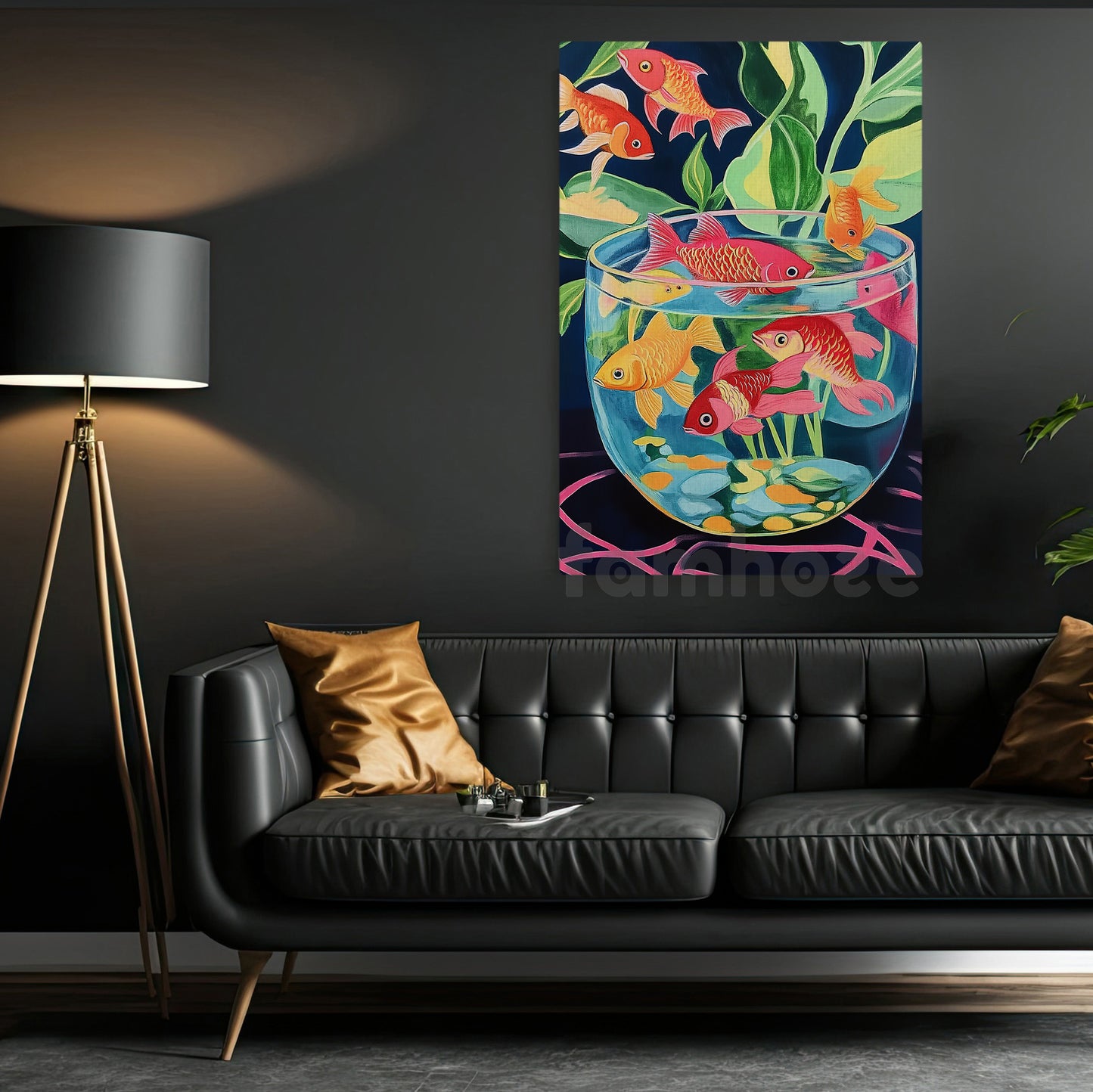 Vibrant Aquarium Canvas Painting, Lucky Goldfish Wall Art Decor, Poster Gift To Decor House Or Office