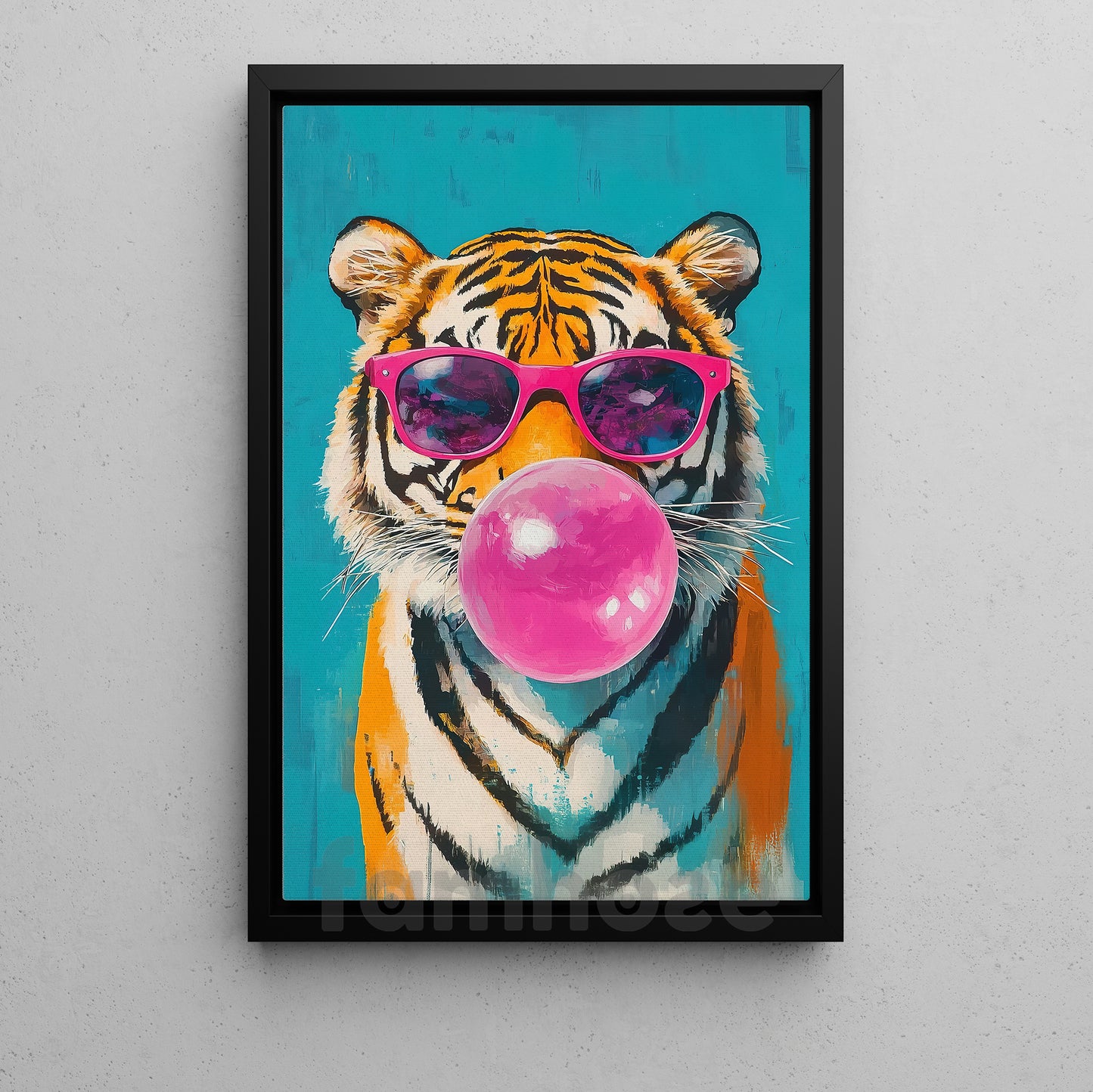 Retro Pop Canvas Painting, Bubblegum Tiger Wall Art Decor, Poster Gift To Decor House Or Office