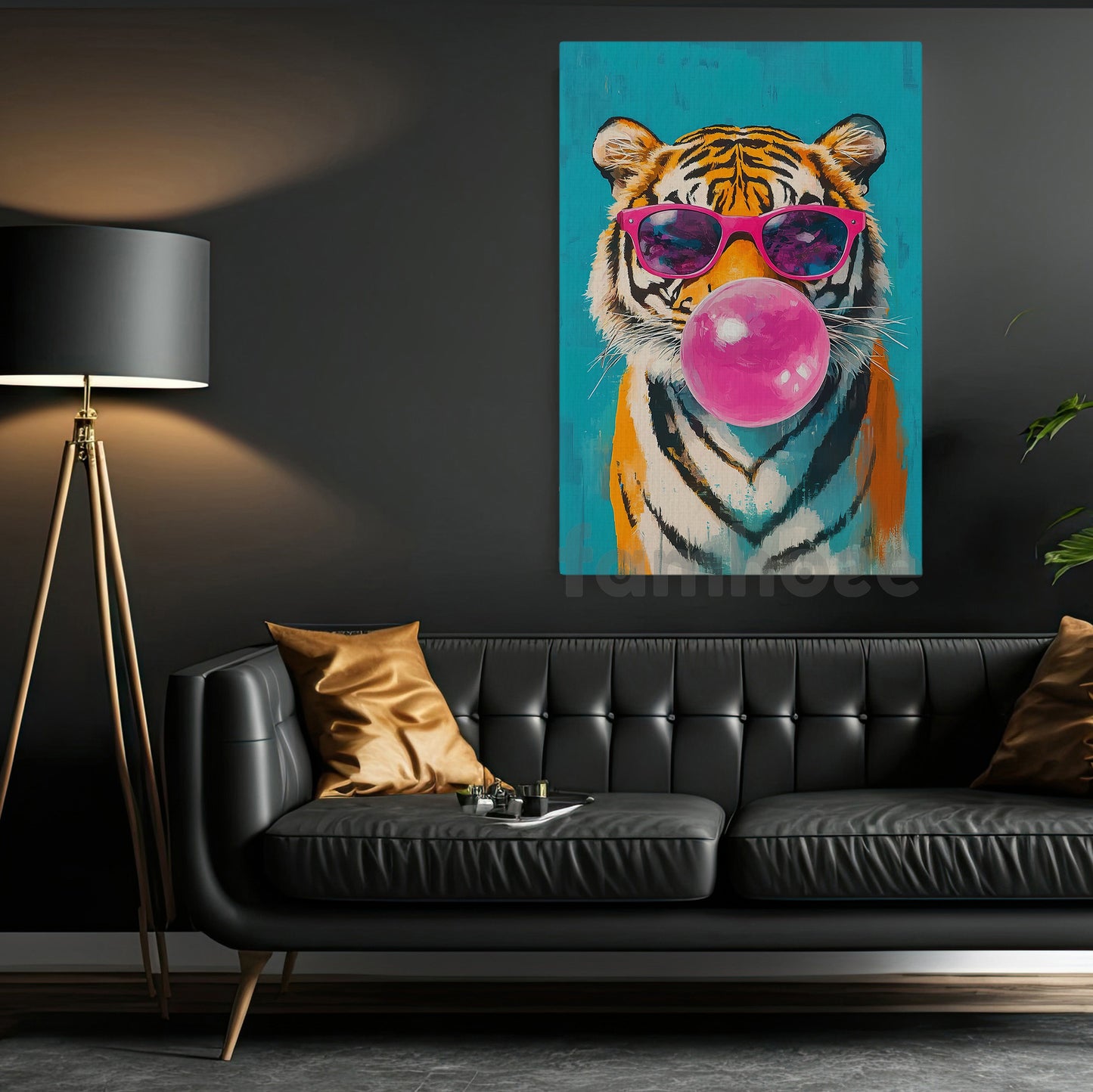 Retro Pop Canvas Painting, Bubblegum Tiger Wall Art Decor, Poster Gift To Decor House Or Office