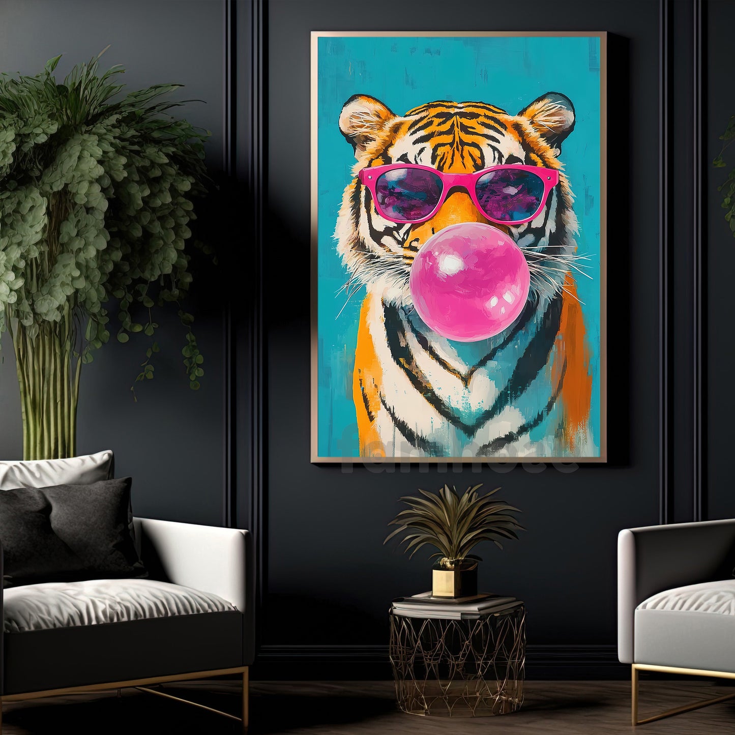 Retro Pop Canvas Painting, Bubblegum Tiger Wall Art Decor, Poster Gift To Decor House Or Office
