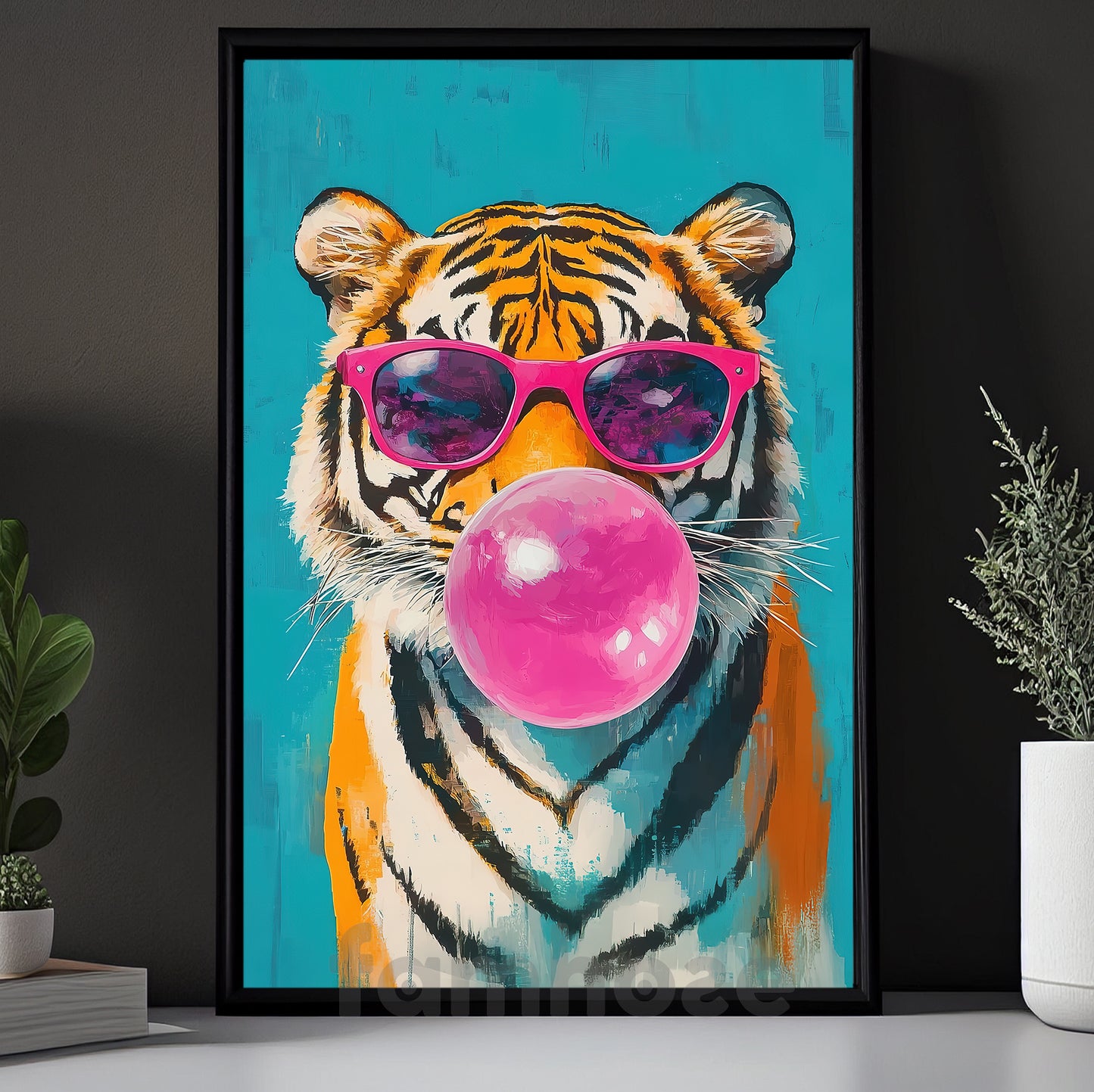 Retro Pop Canvas Painting, Bubblegum Tiger Wall Art Decor, Poster Gift To Decor House Or Office