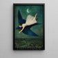 Girl And Giant Blue Bird Canvas Painting, Dream Flight Over The City Wall Art Decor, Poster Gift To Decor House Or Office