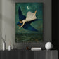Girl And Giant Blue Bird Canvas Painting, Dream Flight Over The City Wall Art Decor, Poster Gift To Decor House Or Office