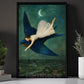 Girl And Giant Blue Bird Canvas Painting, Dream Flight Over The City Wall Art Decor, Poster Gift To Decor House Or Office