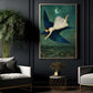 Girl And Giant Blue Bird Canvas Painting, Dream Flight Over The City Wall Art Decor, Poster Gift To Decor House Or Office