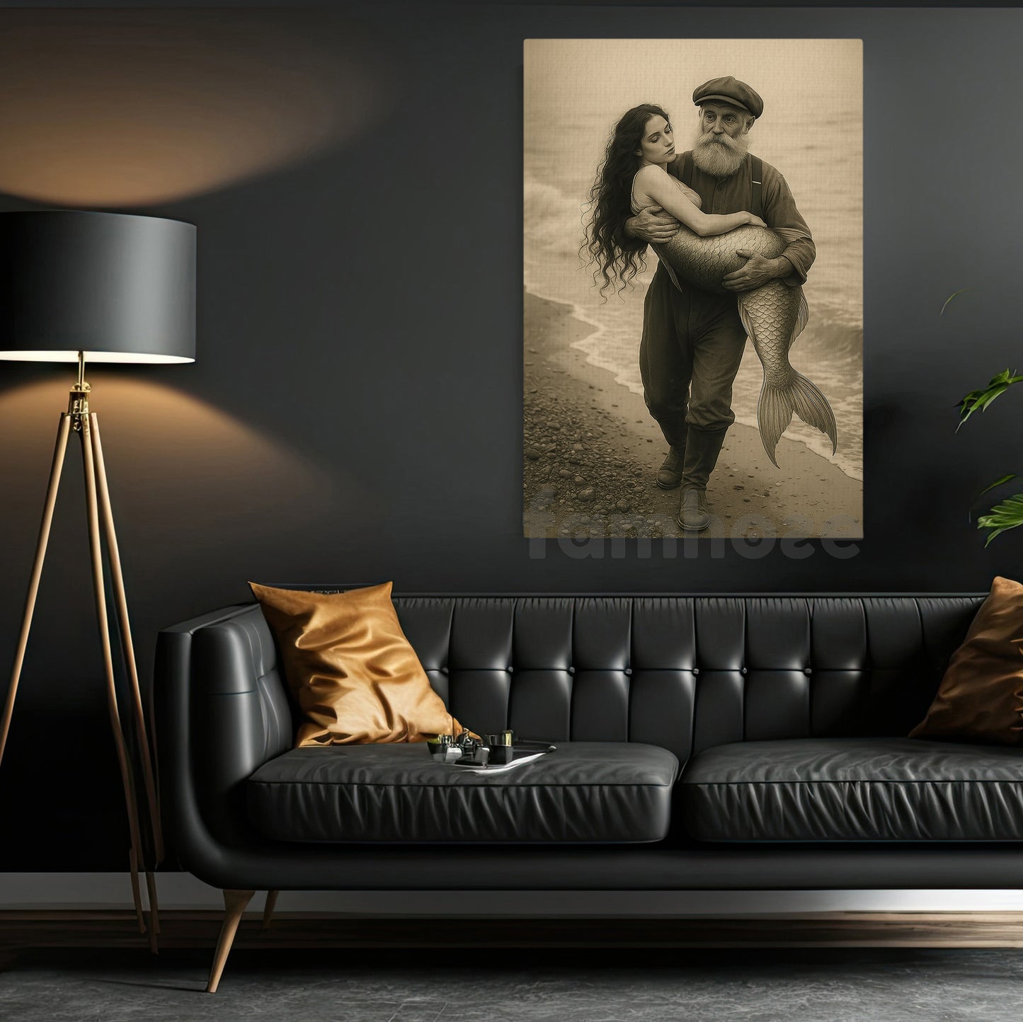 Fisherman And Mermaid Canvas Painting, Lost Mermaid Wall Art Decor, Poster Gift To Decor House Or Office