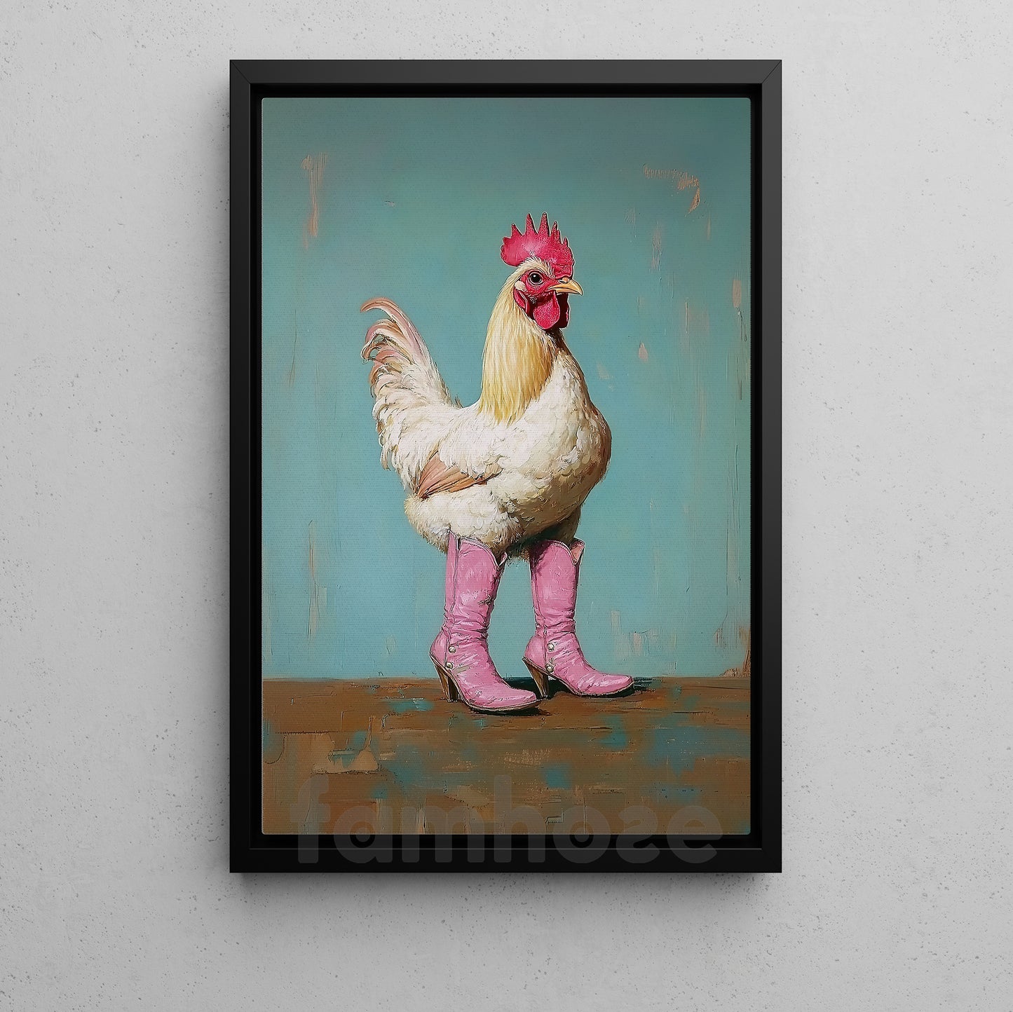 Funny Chicken And Cowgirl Canvas Painting, Sassy Chicken In Pink Boots Wall Art Decor, Poster Gift For Cowgirl, Chicken Lovers