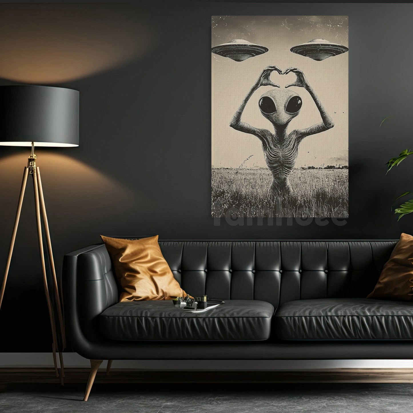 Funny Alien UFO Canvas Painting, We Come In Peace And Love Wall Art Decor, Poster Gift For UFO Lovers, Alien Lovers