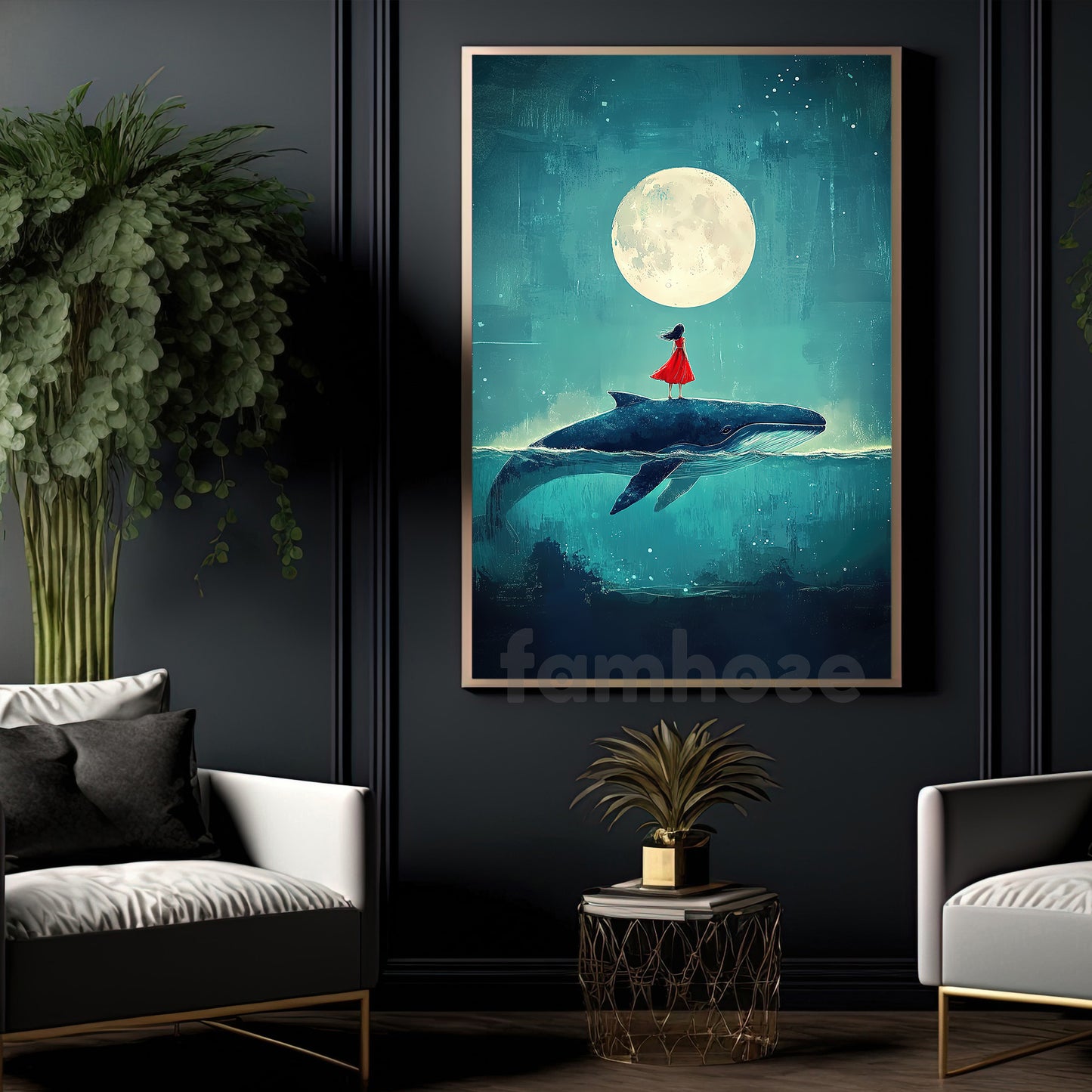 Whale And Girl Canvas Painting, Whisper Of The Ocean Wall Art Decor, Poster Gift To Decor House Or Office