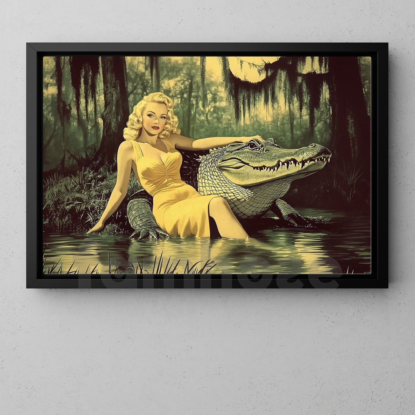 Retro Beauty And The Beast Canvas Painting, Blonde Bombshell And Alligator Wall Art Decor, Poster Gift To Decor House Or Office