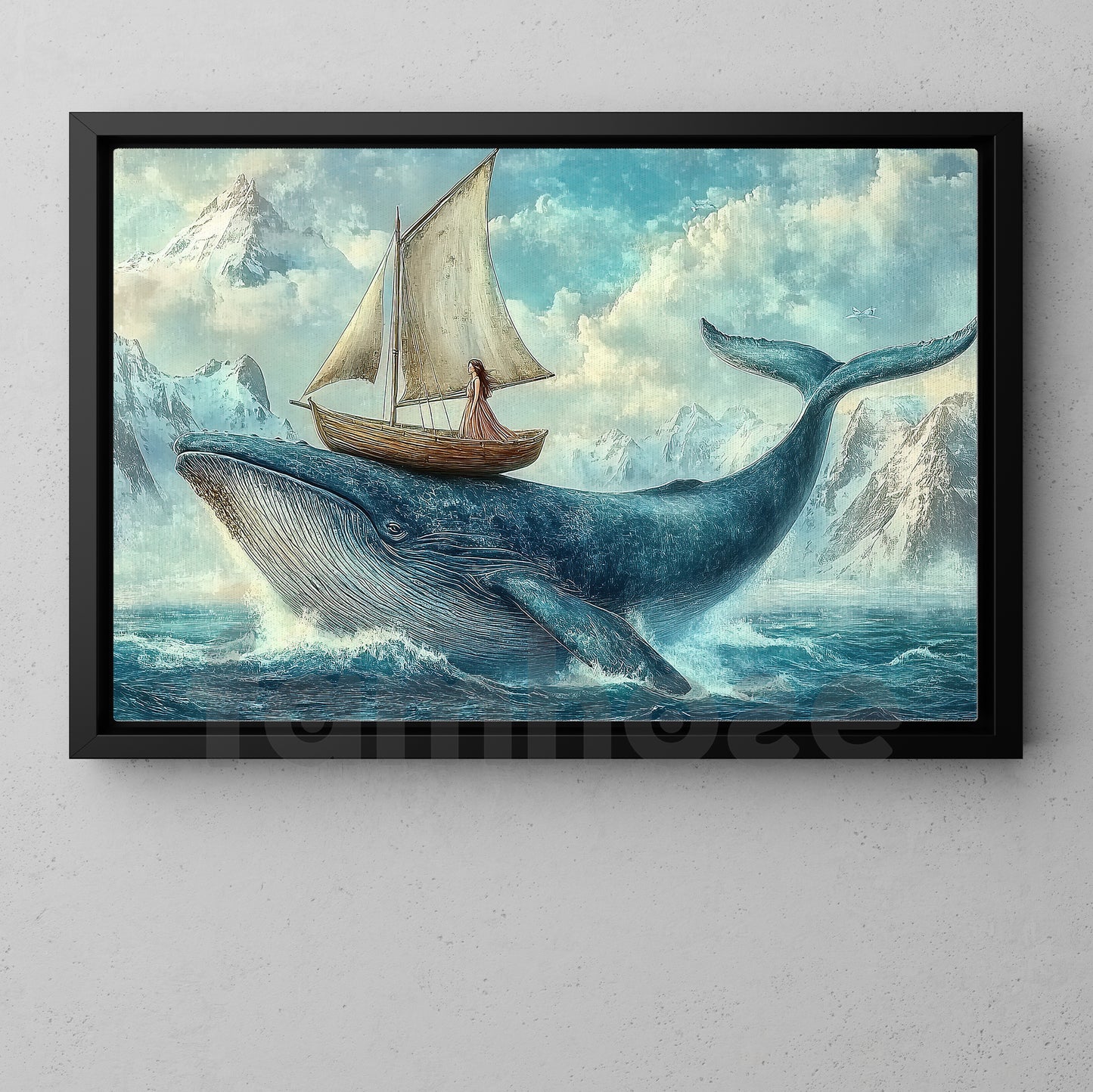 Whale And Girl Canvas Painting, Voyage On The Whale Wall Art Decor, Poster Gift To Decor House Or Office