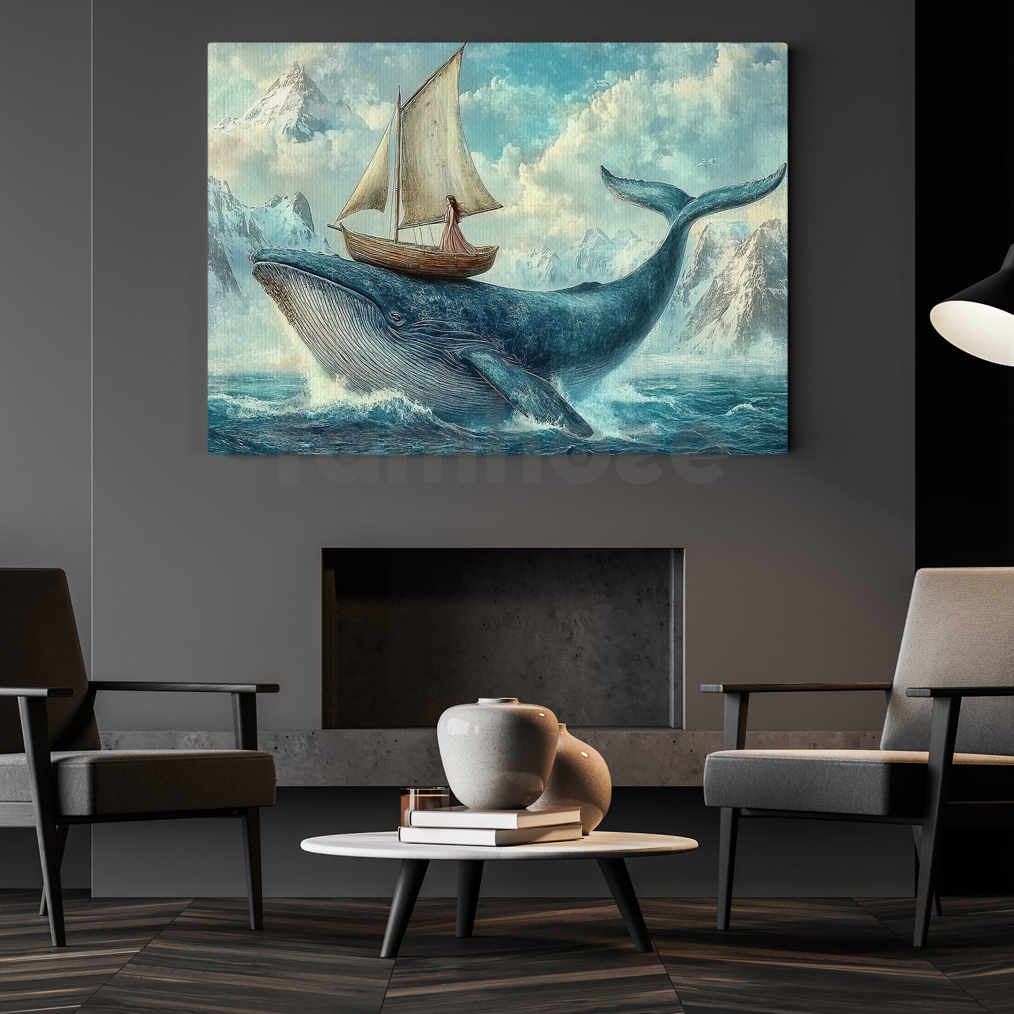 Whale And Girl Canvas Painting, Voyage On The Whale Wall Art Decor, Poster Gift To Decor House Or Office