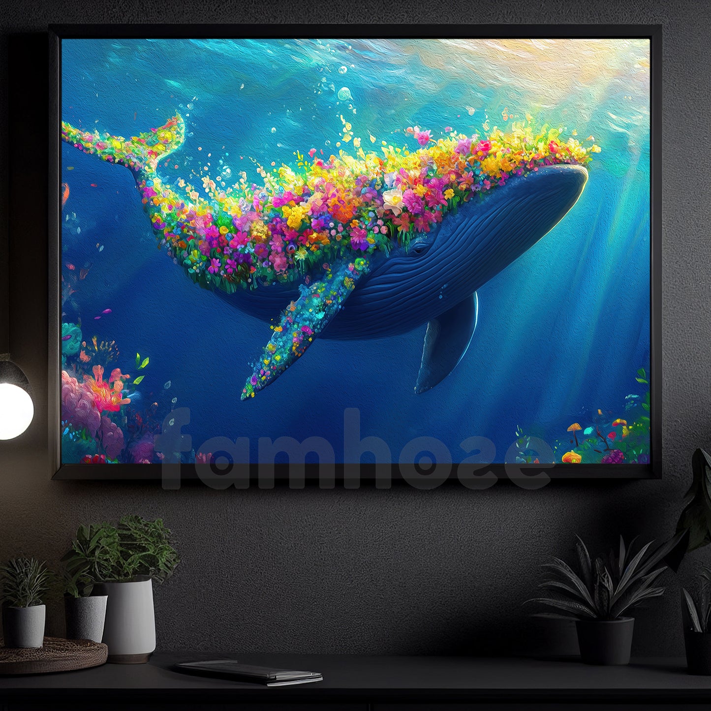 Flower Dolphin Canvas Painting, Floral Whale Wall Art Decor, Poster Gift For Dolphin Lovers