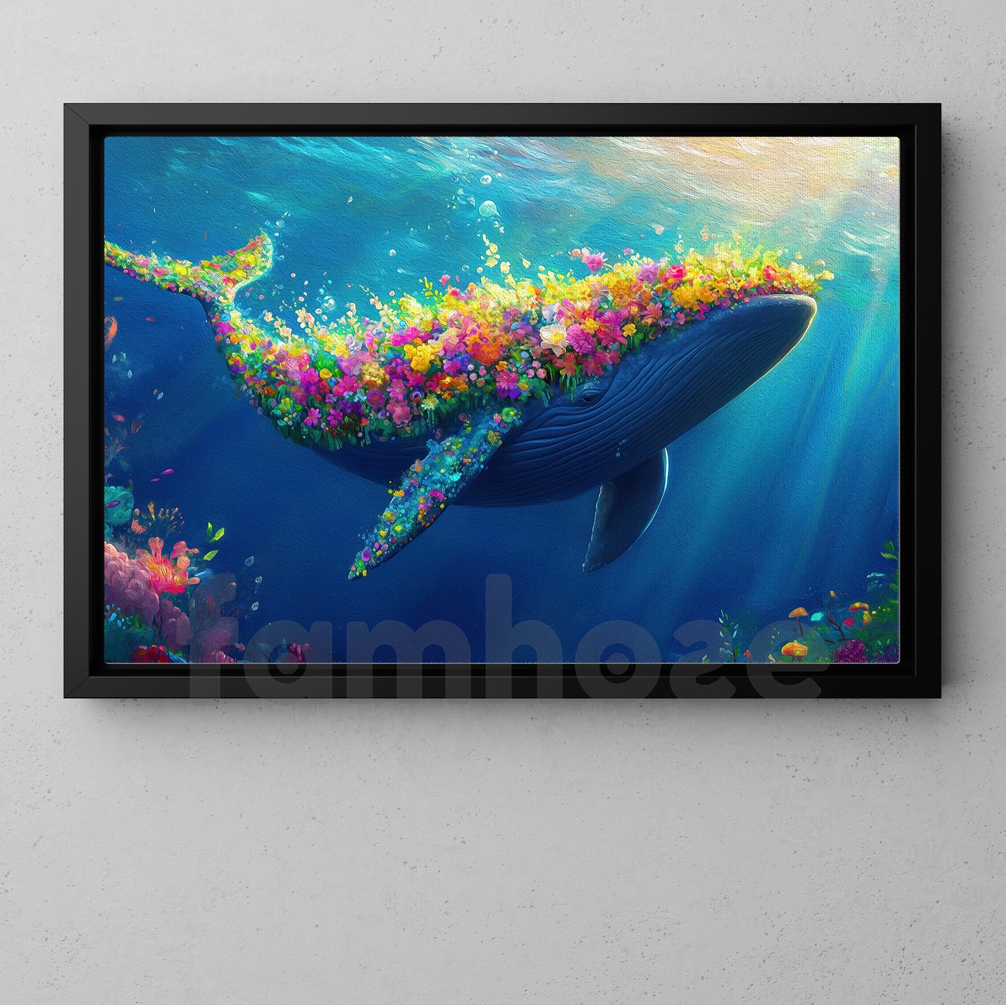 Flower Dolphin Canvas Painting, Floral Whale Wall Art Decor, Poster Gift For Dolphin Lovers