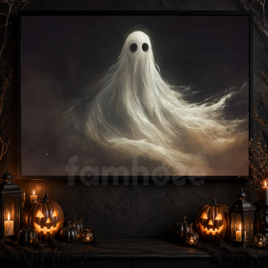 Halloween Ghost Canvas Painting, The Quiet Spirit That Never Left Spooky Season Wall Art Decor, Halloween Poster Gift For Ghost Lover