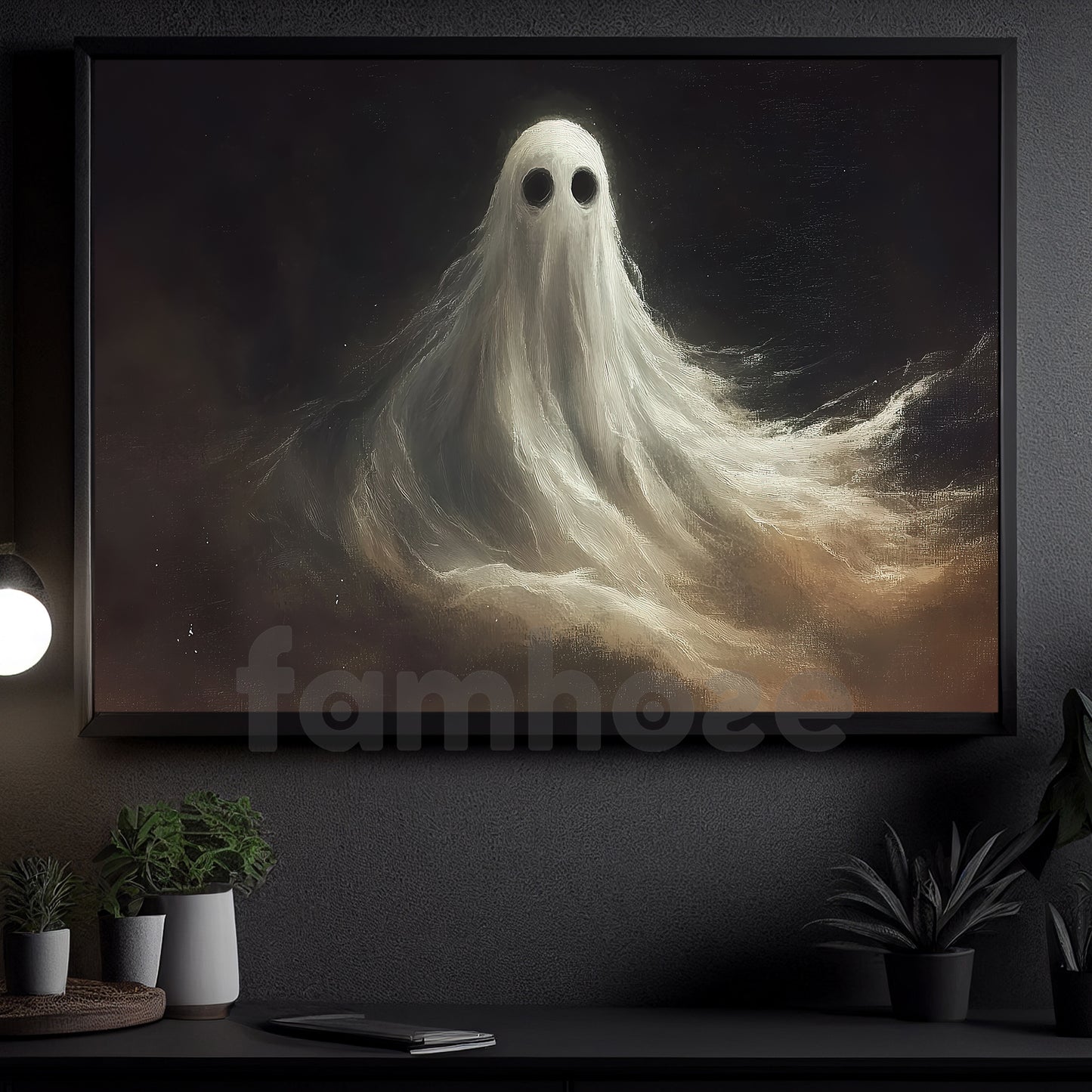 Halloween Ghost Canvas Painting, The Quiet Spirit That Never Left Spooky Season Wall Art Decor, Halloween Poster Gift For Ghost Lover