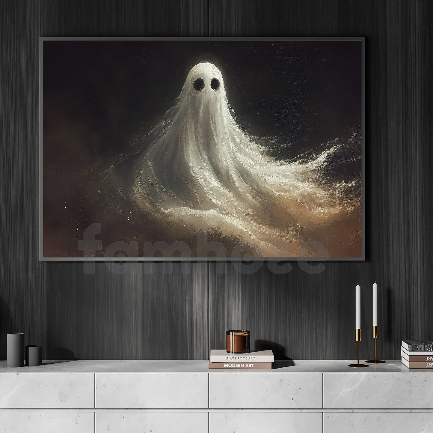 Halloween Ghost Canvas Painting, The Quiet Spirit That Never Left Spooky Season Wall Art Decor, Halloween Poster Gift For Ghost Lover