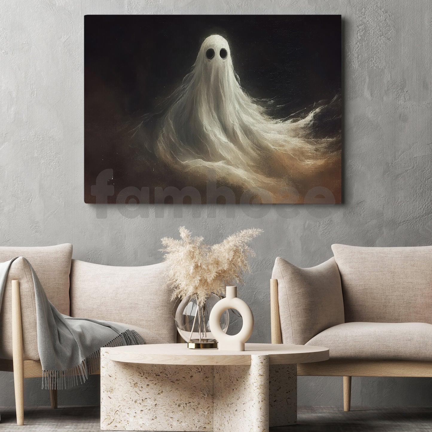 Halloween Ghost Canvas Painting, The Quiet Spirit That Never Left Spooky Season Wall Art Decor, Halloween Poster Gift For Ghost Lover