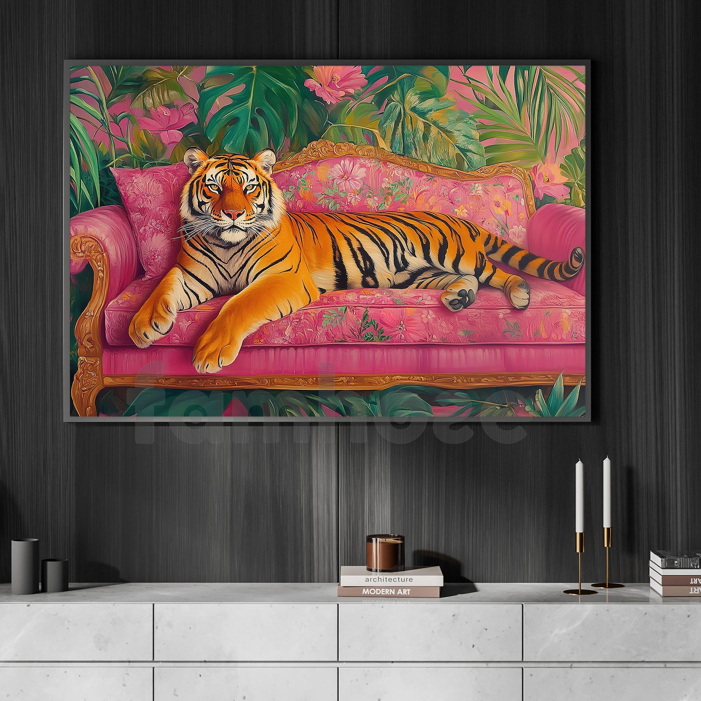 Relax Tiger Canvas Painting, Exotic Jungle King Wall Art Decor, Poster Gift For Tiger Lovers