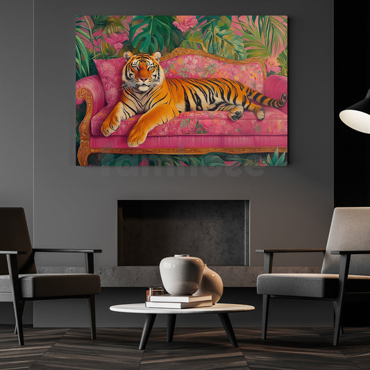 Relax Tiger Canvas Painting, Exotic Jungle King Wall Art Decor, Poster Gift For Tiger Lovers