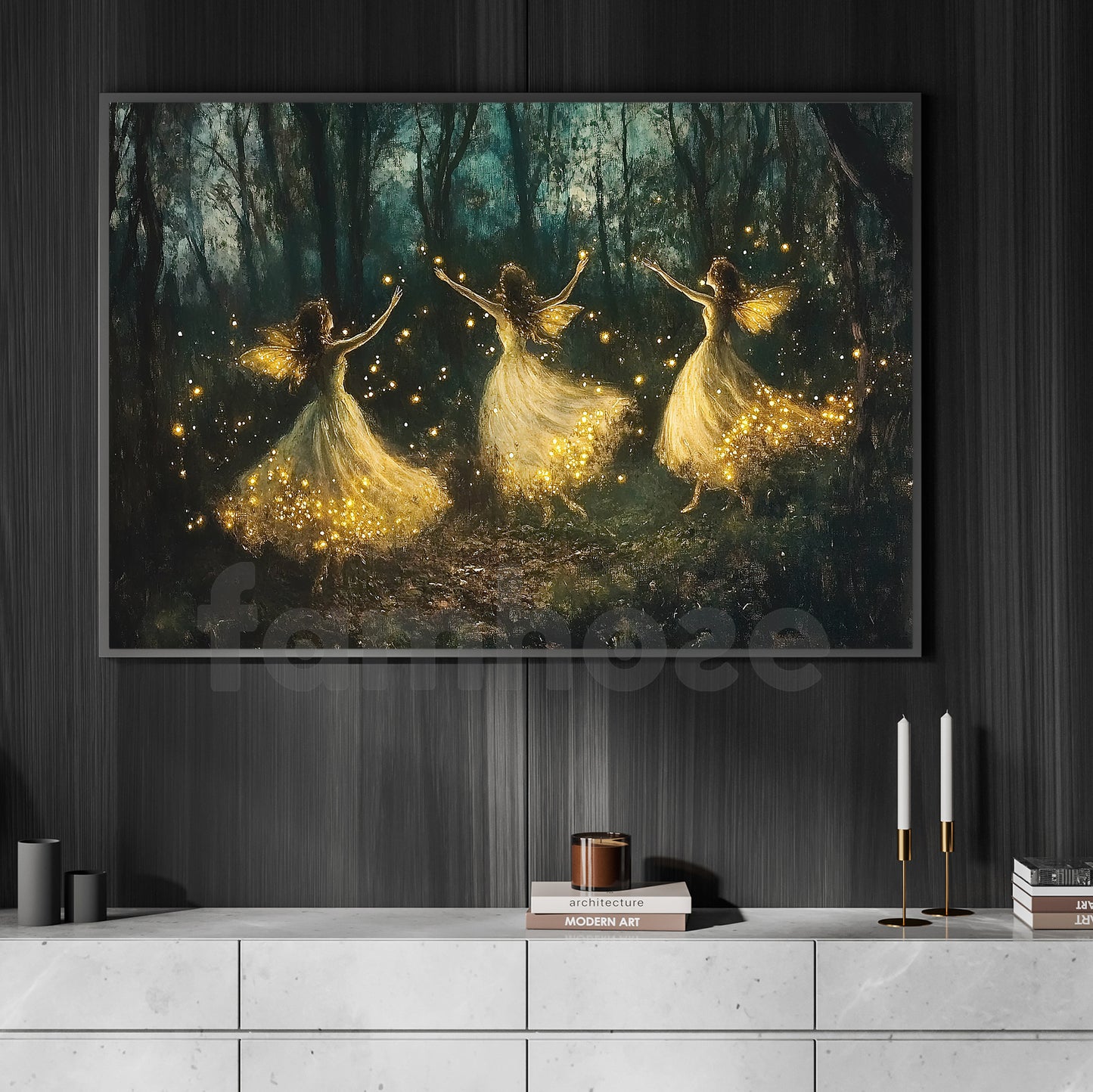 Fairy Canvas Painting, Dancing Fairies In The Forest Wall Art Decor, Poster Gift For Fairy Lovers