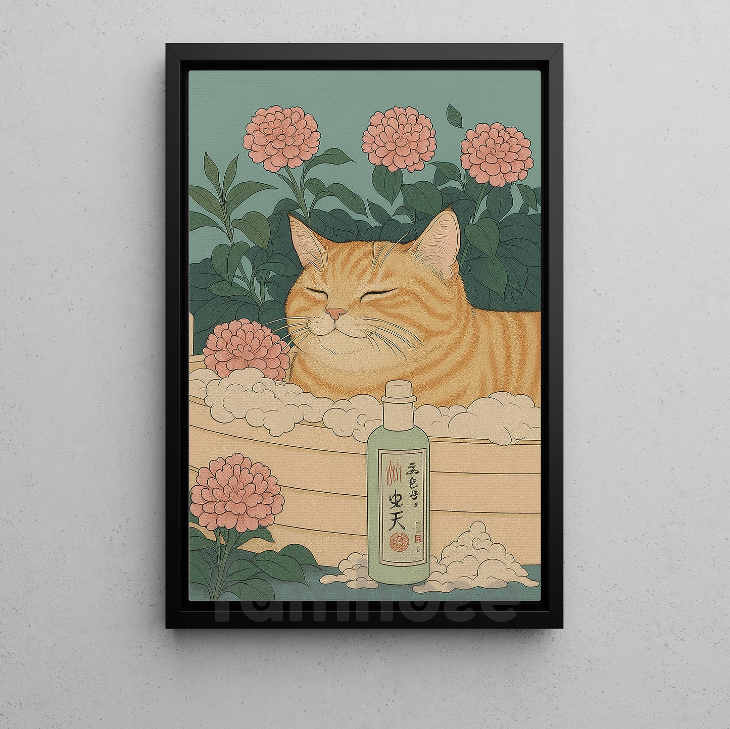 Cute Cat Canvas Painting, Zen Kitty Spa Wall Art Decor, Poster Gift For Cat Lovers