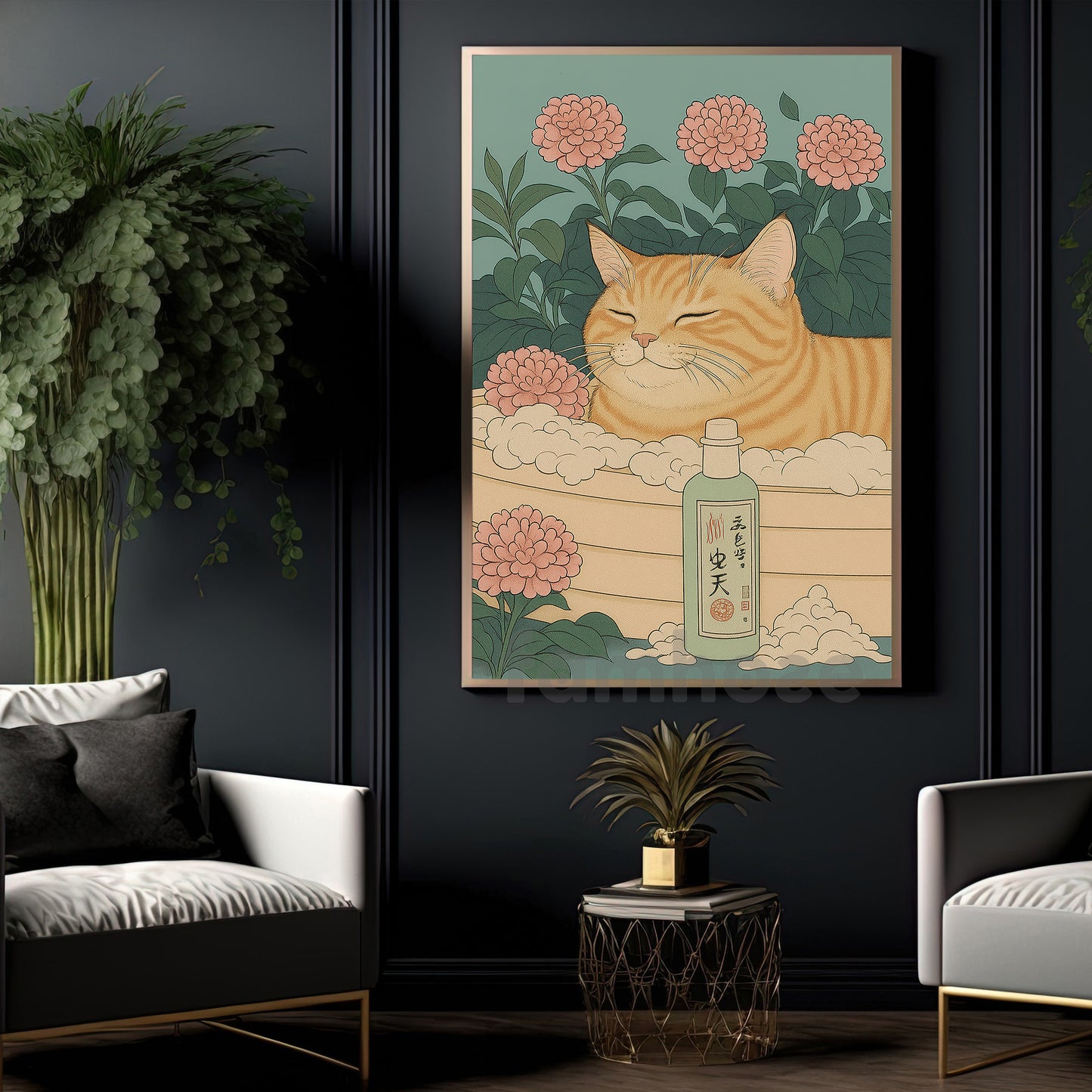 Cute Cat Canvas Painting, Zen Kitty Spa Wall Art Decor, Poster Gift For Cat Lovers