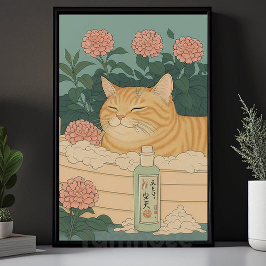 Cute Cat Canvas Painting, Zen Kitty Spa Wall Art Decor, Poster Gift For Cat Lovers