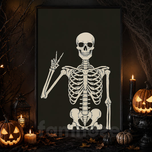 Halloween Skeleton Canvas Painting, Peace Out Skeleton Wall Art Decor, Spooky Season Poster Gift For Skeleton Lover