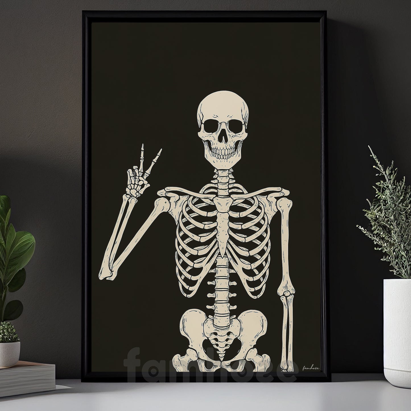 Halloween Skeleton Canvas Painting, Peace Out Skeleton Wall Art Decor, Spooky Season Poster Gift For Skeleton Lover