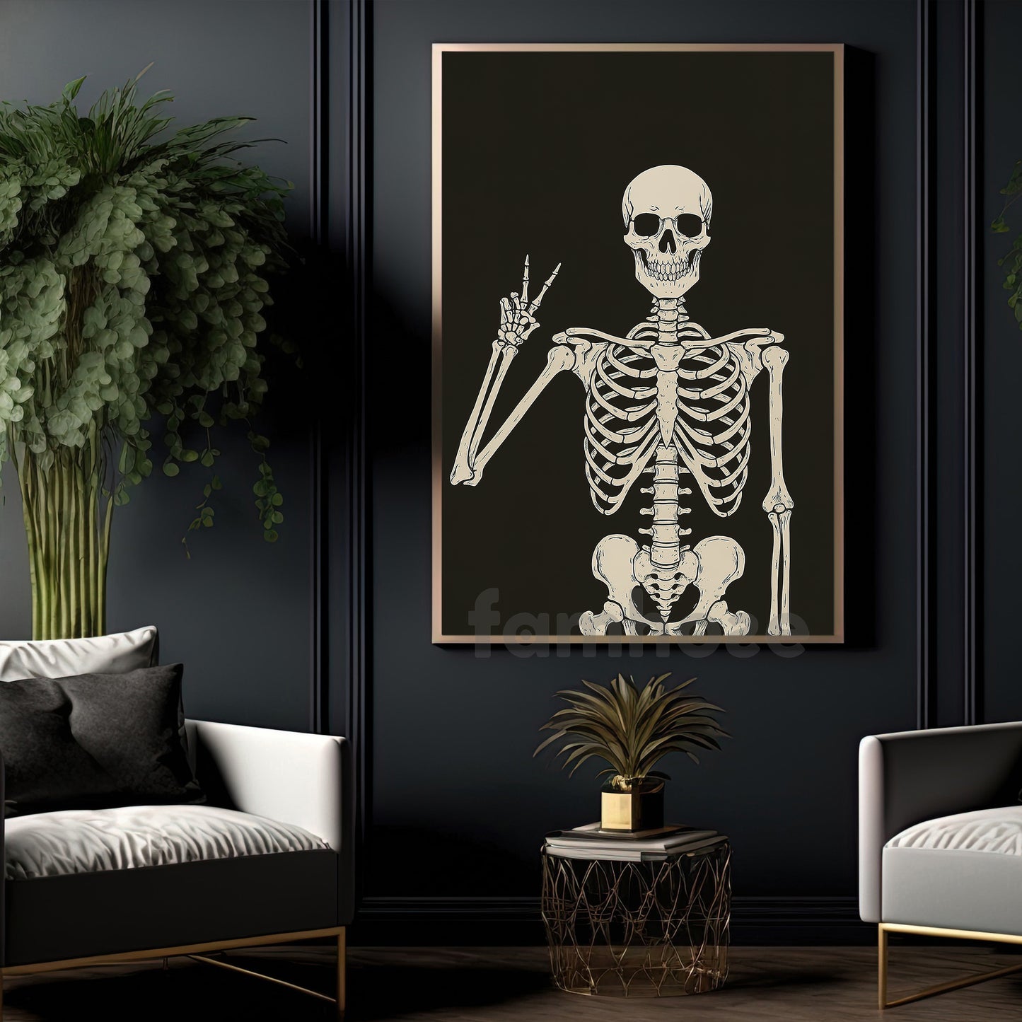 Halloween Skeleton Canvas Painting, Peace Out Skeleton Wall Art Decor, Spooky Season Poster Gift For Skeleton Lover