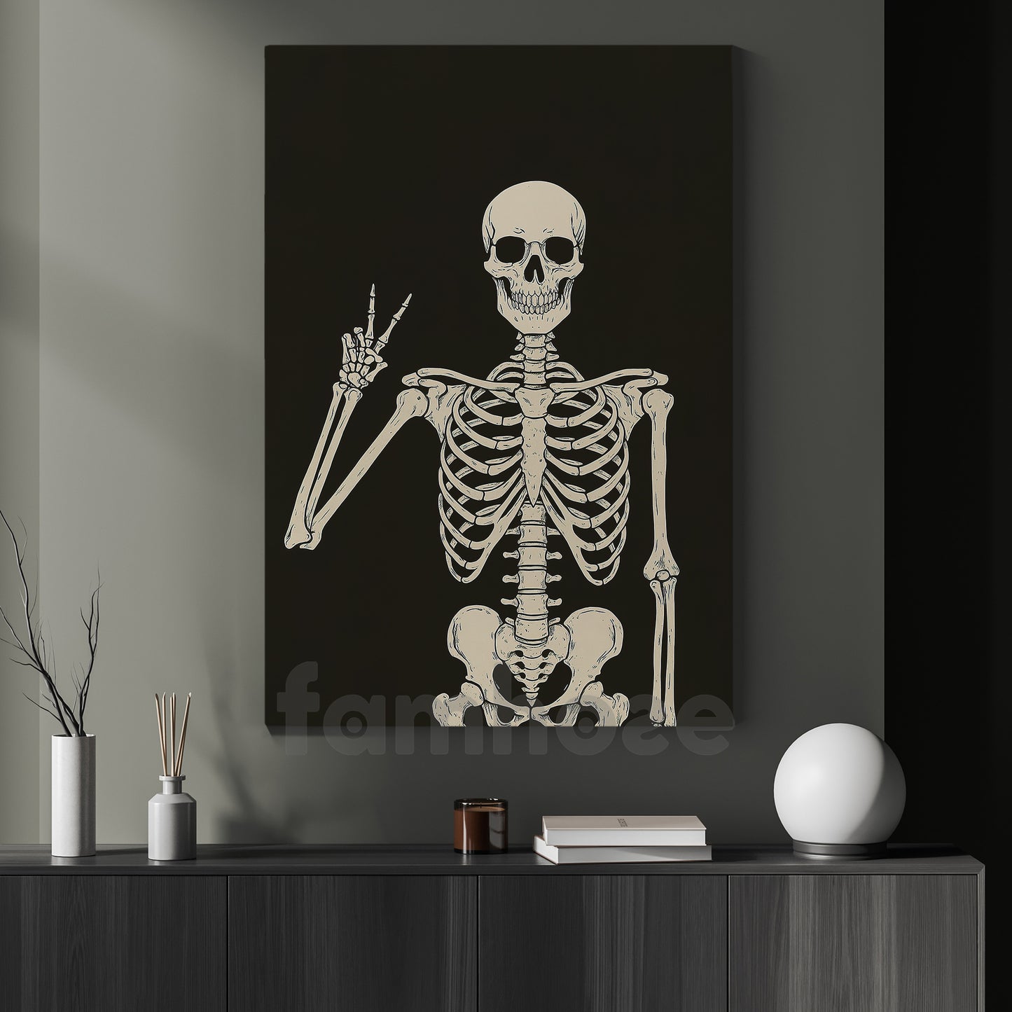 Halloween Skeleton Canvas Painting, Peace Out Skeleton Wall Art Decor, Spooky Season Poster Gift For Skeleton Lover