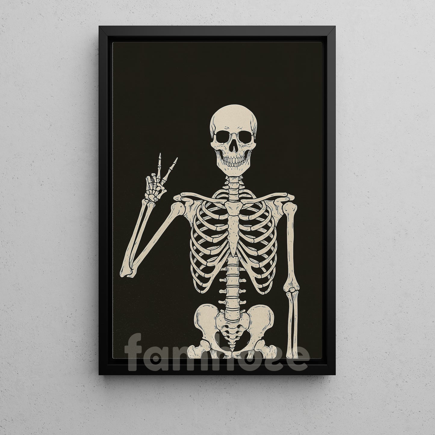 Halloween Skeleton Canvas Painting, Peace Out Skeleton Wall Art Decor, Spooky Season Poster Gift For Skeleton Lover