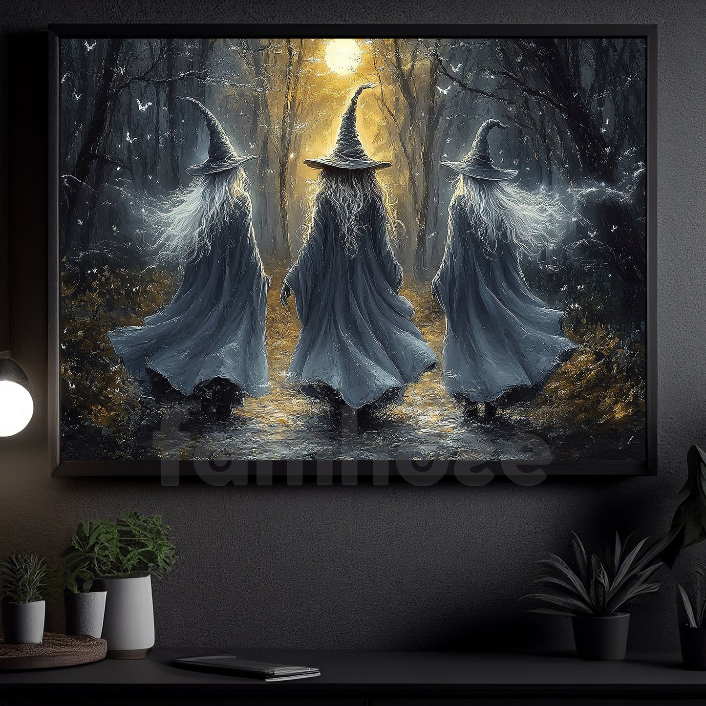 Halloween Witch Canvas Painting, Moonlit Witches Walk Spooky Season Wall Art Decor, Poster Gift To Decor House Or Office