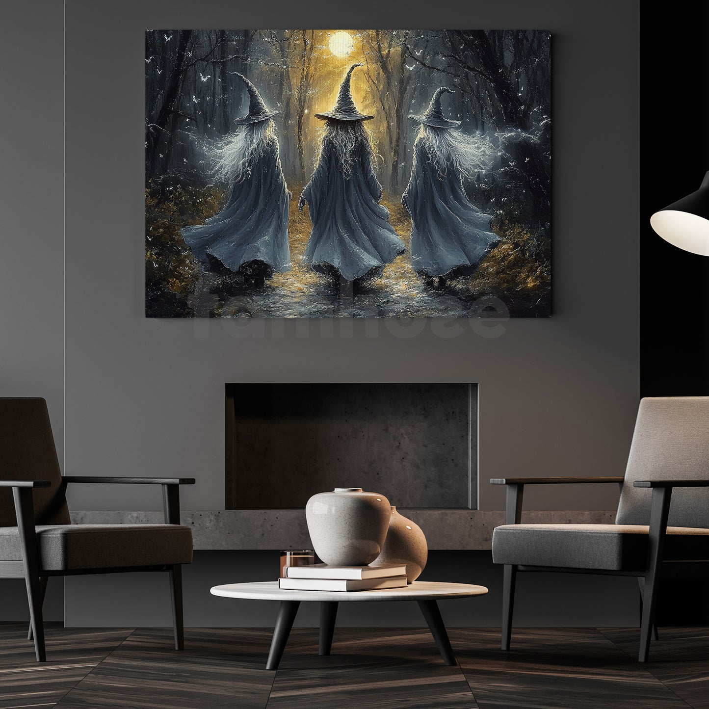 Halloween Witch Canvas Painting, Moonlit Witches Walk Spooky Season Wall Art Decor, Poster Gift To Decor House Or Office