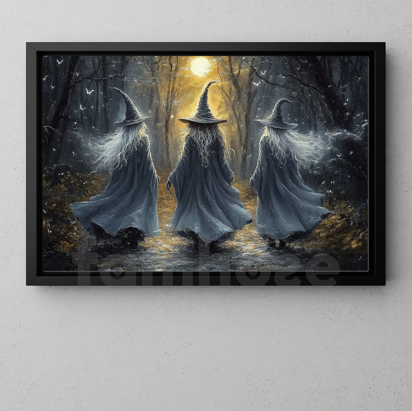Halloween Witch Canvas Painting, Moonlit Witches Walk Spooky Season Wall Art Decor, Poster Gift To Decor House Or Office