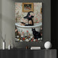 Halloween Black Cat Witch Canvas Painting, Bathtub Witch With Black Cat Wall Art Decor Spooky Season Poster Gift For Cat Lovers, Witch Lovers