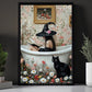 Halloween Black Cat Witch Canvas Painting, Bathtub Witch With Black Cat Wall Art Decor Spooky Season Poster Gift For Cat Lovers, Witch Lovers