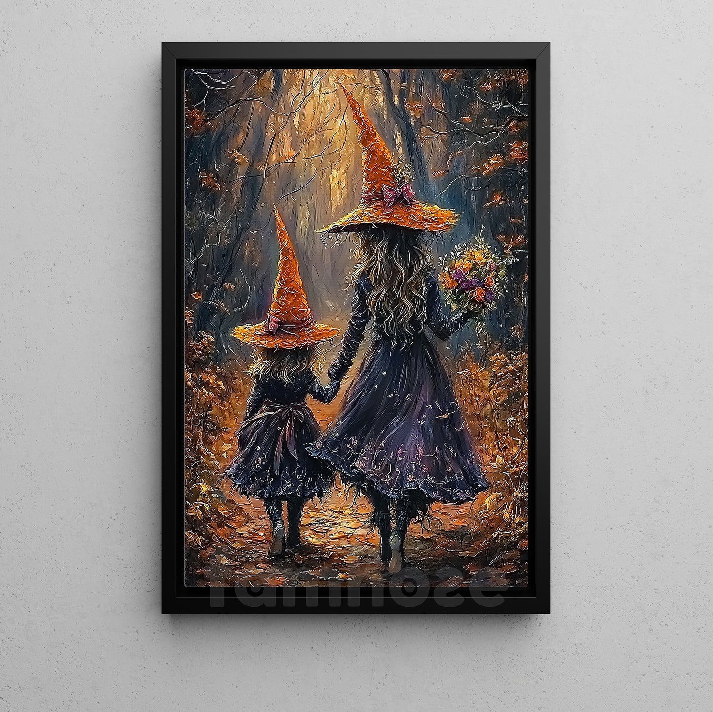 Halloween Witch Canvas Painting, Mother And Daughter Witches Wall Art Decor Spooky Season Poster Gift For Witch Lovers