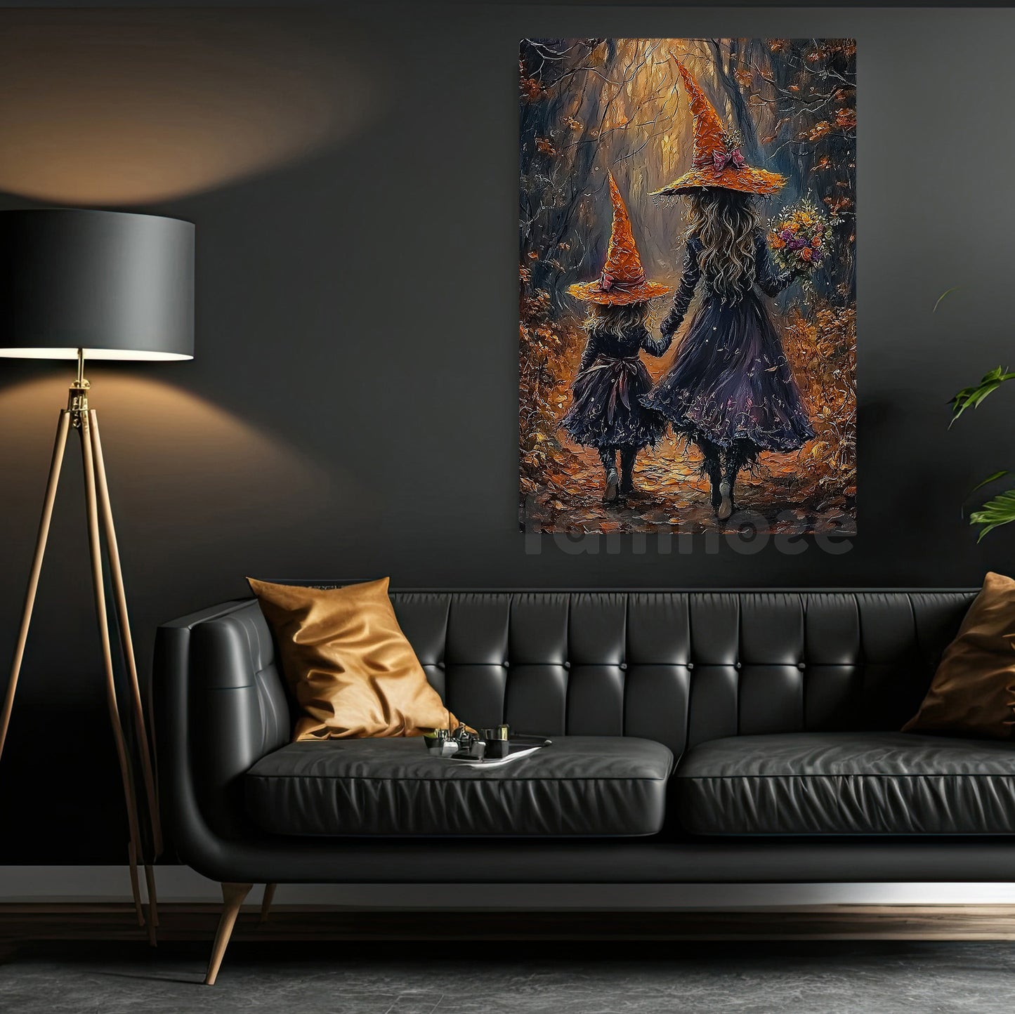 Halloween Witch Canvas Painting, Mother And Daughter Witches Wall Art Decor Spooky Season Poster Gift For Witch Lovers
